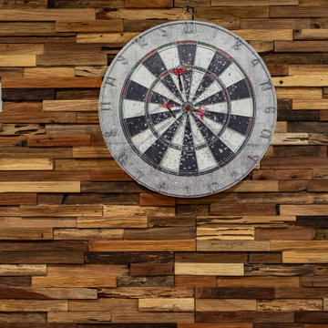 Dark Ceiling with Live Edge Basement Bar