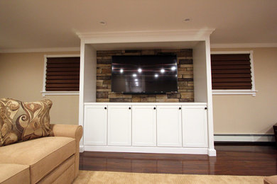 Example of a trendy basement design in New York