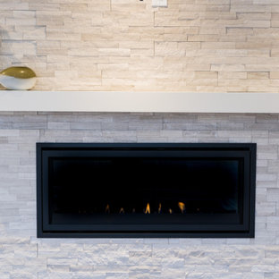 75+ Keller mit Kamin und Kaminumrandung aus gestapelten Steinen Ideen