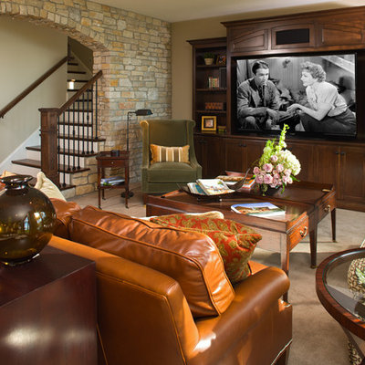 Elegant look-out carpeted and beige floor basement photo in Minneapolis with beige walls and no fireplace