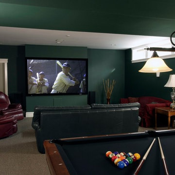 Finished Basement with Daylight Windows Features Large Screen TV
