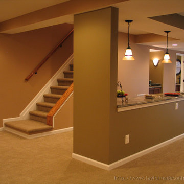 Finished Basement with Unique Structural Beams