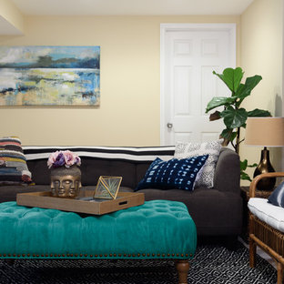 Basement - mid-sized tropical carpeted basement idea in DC Metro with beige walls and no fireplace