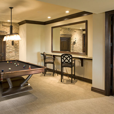 Basement - traditional carpeted and beige floor basement idea in Minneapolis with beige walls