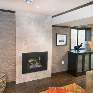 Gas Fireplace with Natural Stone Tile Surround