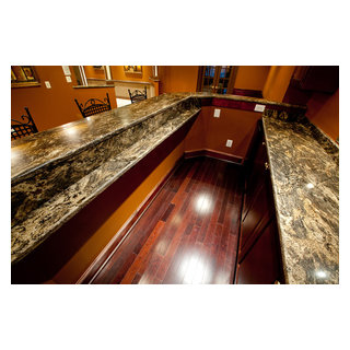 Golden Thunder Granite in Basement Bar & Entertainment Room ...