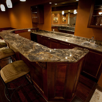 Golden Thunder Granite in Basement Bar & Entertainment Room
