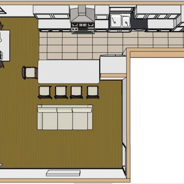 Kitchen, Dining, Laundry Room Floor Plan - 3D Design