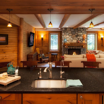 Log Home  Family Room and Kitchenette