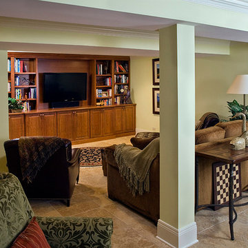 Lower Level Family Room with Built In Raised Panel Entertainment Center