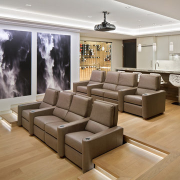 Lower Level Home Theater Sound absorbing artwork and ceiling  Wine room & Bar