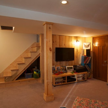 lowered basement with barn board
