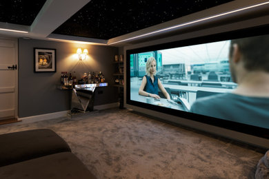 Inspiration for a medium sized contemporary home cinema in Sussex.