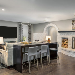 75 Beautiful Basement With A Brick Fireplace Pictures Ideas April 2021 Houzz