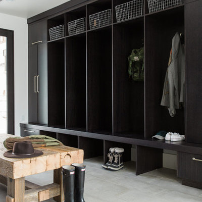 Transitional gray floor basement photo in Salt Lake City