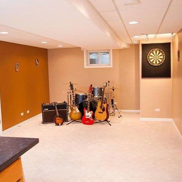 music room with instrument in basement