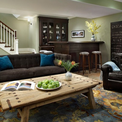 Basement - traditional underground basement idea in Chicago with green walls