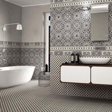 Orly Black And White Patterned Border Tiles - Direct Tile Warehouse