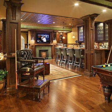 Pub Bar, Fireplace, and Pool Table
