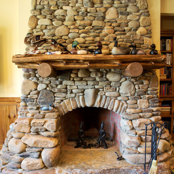 Rustic Rocky Springs Finished Basement Fireplace
