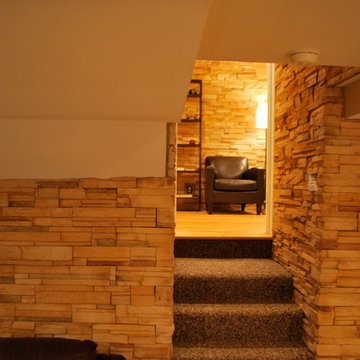 Stone Veneer Wall in Silver Spring MD, Basement Accent Wall and Bar