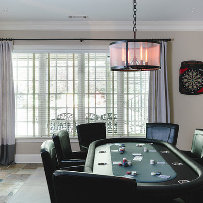 Inspiration for a timeless walk-out basement remodel in Atlanta with beige walls
