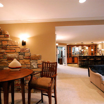 The basement seating area and wet bar