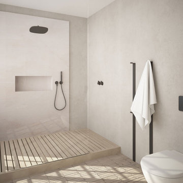 Walk-in shower with frameless panel