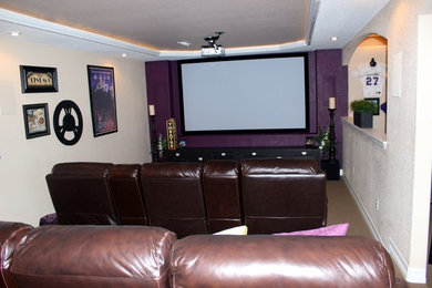 Mid-sized trendy home theater photo in Denver