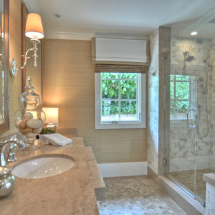 Bathroom - coastal mosaic tile bathroom idea in Los Angeles
