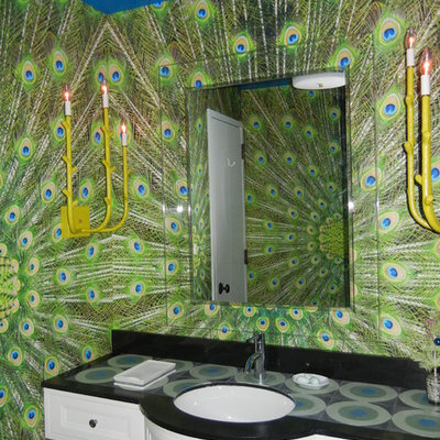 Inspiration for an eclectic bathroom remodel in New York with tile countertops and an undermount sink
