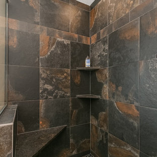 75+ Bäder mit Schieferfliesen und grüner Waschtischplatte Ideen