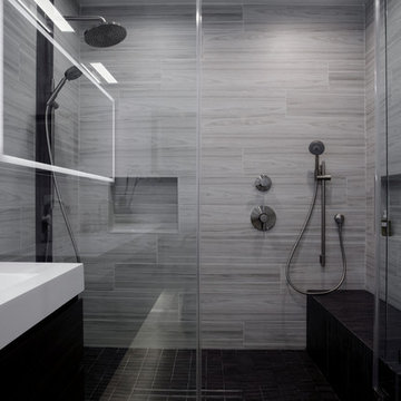 2 Full bathrooms & a new Powder room modern remodeling in Woodland Hills CA