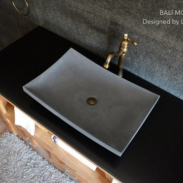 23'' Gray Andesite basalt Concrete look Stone Vessel Sink - BALI MOON