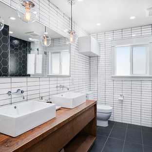 75 Beautiful Mid-Century Modern Black and White Tile Bathroom Pictures ...