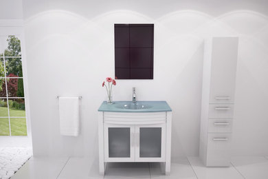 35.5" Ludwig Glass White Single Sink Modern Bathroom Vanity Furniture