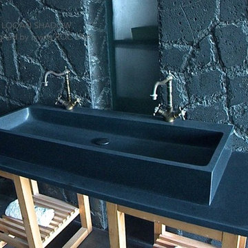 47'' Large Deep Black Granite bathroom double trough sink-Looan Shadow