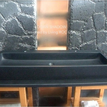 47'' Large Deep Black Granite bathroom double trough sink-Looan Shadow