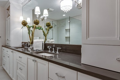 Bathroom - large contemporary master bathroom idea in Minneapolis with flat-panel cabinets and white cabinets