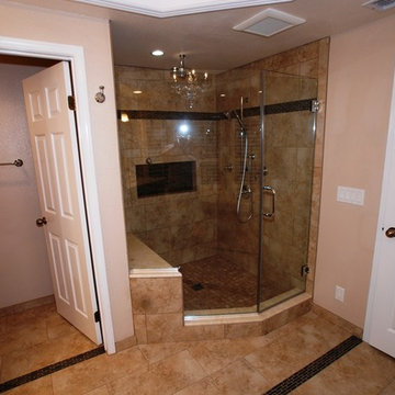 6 Foot Tub in Window Alcove & Glass Tile Inlaid Floors & Shower Bench Seat