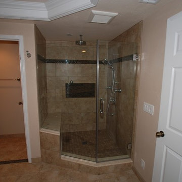 6 Foot Tub in Window Alcove & Glass Tile Inlaid Floors & Shower Bench Seat
