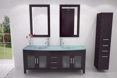 63" Grand Regent Large Double Sink Modern Bathroom Vanity Cabinet With Glass Top