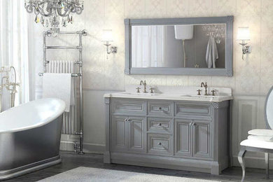 63 inch Gray Finish Double Sink Bathroom Vanity Cabinet with Mirror