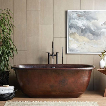 66" Santorini Hand Hammered Freestanding Antique Copper Soaking Bathtub