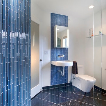 A beautiful, blue bathroom by Partners 4, Design in Minneapolis.