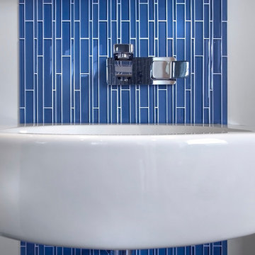 A beautiful, blue bathroom by Partners 4, Design in Minneapolis.