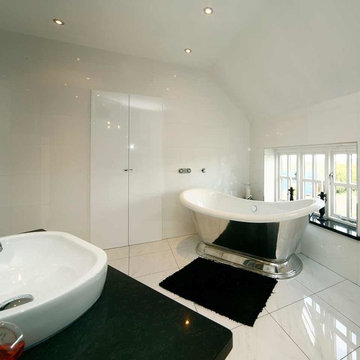 A Black and White Bathroom With A View