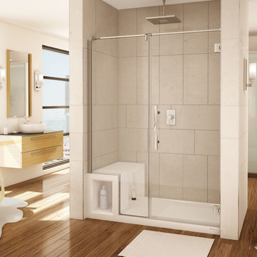 Acrylic shower base and pivoting door system