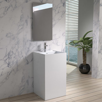 ADM Bathroom Cubed Freestanding Pedestal Sink, White, 19" - DW-122 (19 x 19)