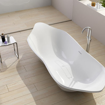 ADM Bathroom Curved Freestanding Bathtub, White, 85.8" - SW-142 (86 x 35)